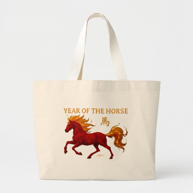 Bolsa Tote Grande Zodiac Chinese New Year 2026 Yang Fire Horse (Frente)