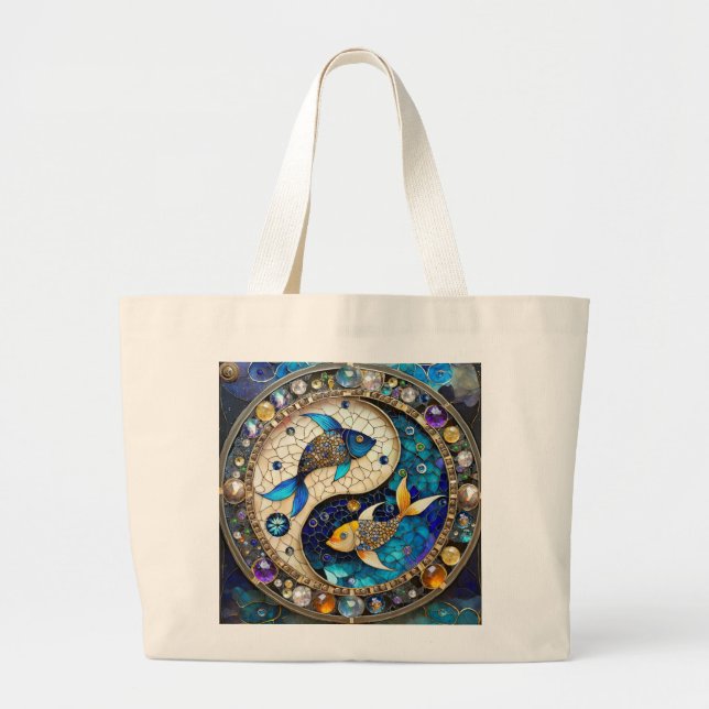 Bolsa Tote Grande Zodíaco - Peixes Yin e Yang (Frente)