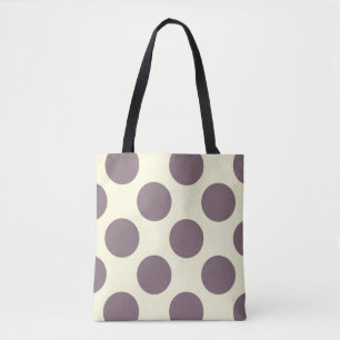 Bolsa Tote Grandes círculos bolinhas padrão roxo e creme