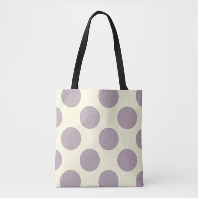 Bolsa Tote Grandes círculos bolinhas padrão roxo e creme (Frente)