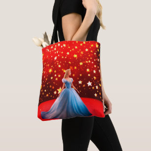 Bolsa Tote Grandes estrelas coloridas num fundo vermelho bril