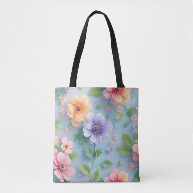 Bolsa Tote Grandes Flores de Papel Coloridas (Frente)