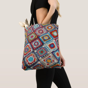 Bolsa Tote Granny Square Crocheted Quilt