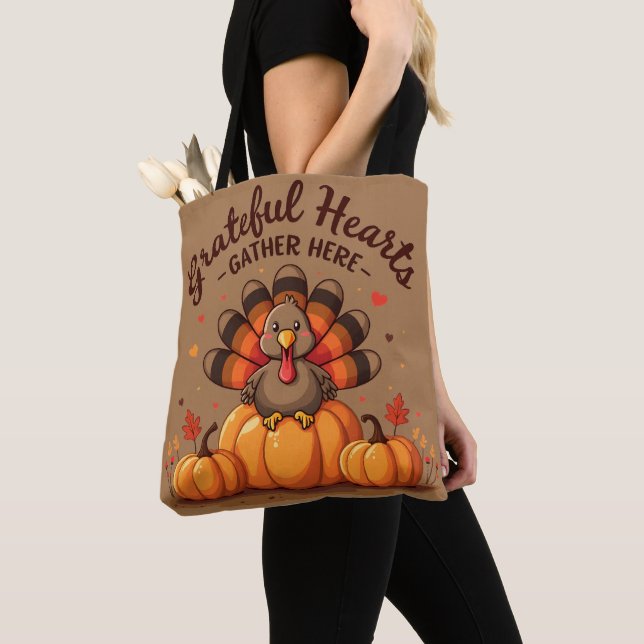 Bolsa Tote Grateful Hearts Thanksgiving Turkey (Close Up)