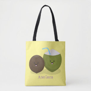 Bolsa Tote Grátis feliz desenho animado de coconuts kawaii