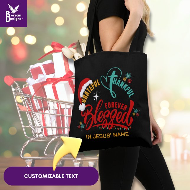 Bolsa Tote GRATUITA NOSSA FELICIDADE, OBRIGADO, BEM-VINDO, Cr (Festive Grateful Thankful Blessed Tote Bag with colorful typography and customizable text. )