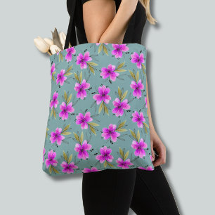 Bolsa Tote Gravata rosa lírio aquarela floral verde poeirento