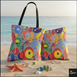 Bolsa Tote Gray Background Primary Color Abstract Shapes