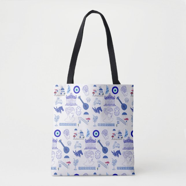 Bolsa Tote Grécia Azul e Branco (Frente)