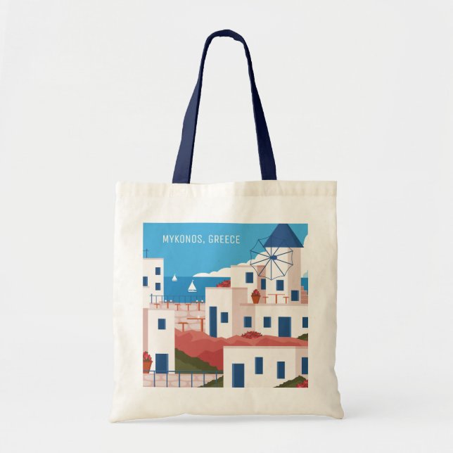 Bolsa Tote Grécia do Mykonos de Texto Personalizado (Frente)