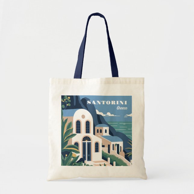Bolsa Tote Grécia Santorini de Texto Personalizado (Frente)