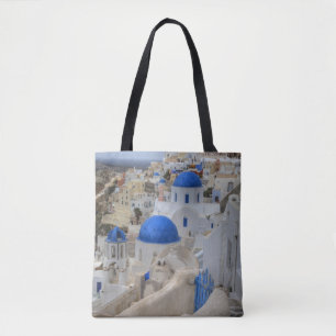 Bolsa Tote Grécia, Santorini. Torre de celular e domos azuis