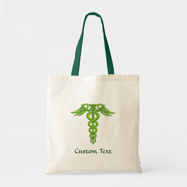 Bolsa Tote Green Celtic Knot Caduceus (Frente)