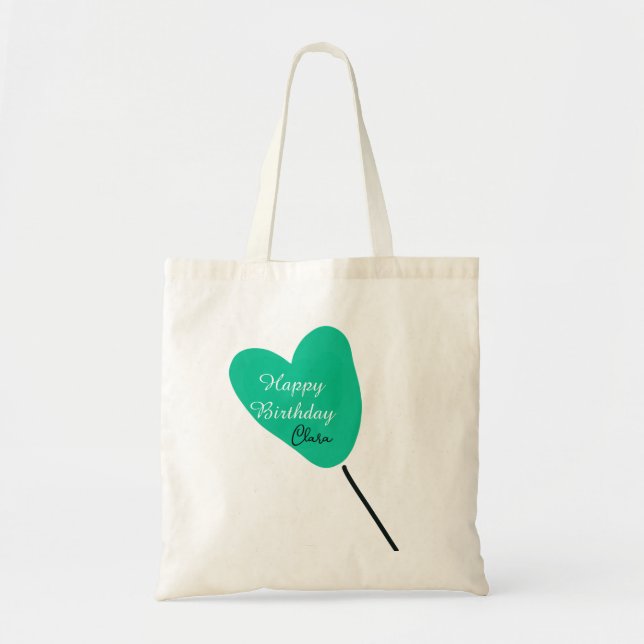 Bolsa Tote Green heart happy birthday white black balloon kid (Frente)