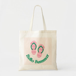 Bolsa Tote Green Hello Summer Pink Chinelos Slippers Beach