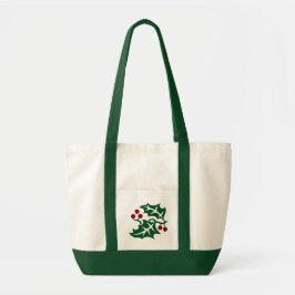 Bolsa Tote Green Holly and Red Berries Christmas Holiday