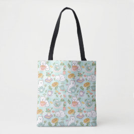 Bolsa Tote Green Tea & Bookish Cats Cute Girl Pastel