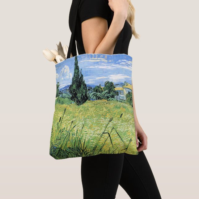 Bolsa Tote Green Wheatfield with Cypress, (Close Up)