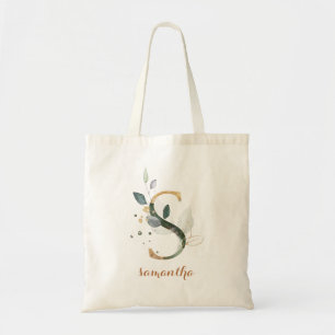 Bolsa Tote Greenery Dourado Foliage Personalizado - Letra "S"