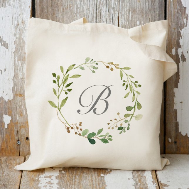 Bolsa Tote Greenery Wreath Monograma (Criador carregado)