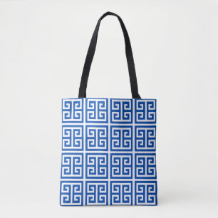 Bolsa Tote Grego - Clássico Chave Grego Azul e Branco
