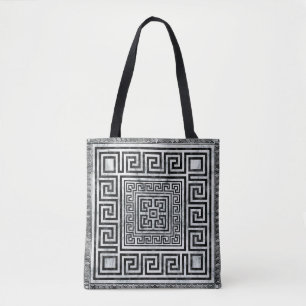 Bolsa Tote Grego Meander - Chave Grega - Mármore Negro e Bran