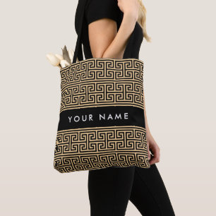 Bolsa Tote Grego Meander Key H Brown, Seu Nome Personalizar
