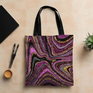 Bolsa Tote Grelha de brilho Brilhante Arte de mármore giro ro