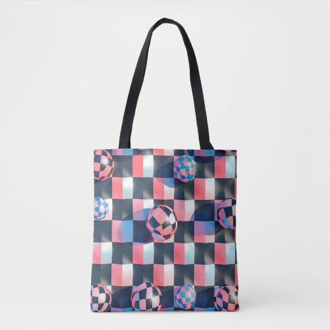 Bolsa Tote Grelha de Quadro de Verificação 3D com Padrão de E (Frente)