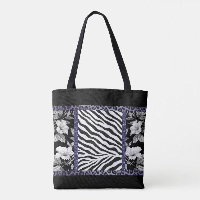Bolsa Tote Grelha de zebra com preto e branco (Verso)