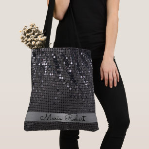 Bolsa Tote Grelha Negra Metálica Glitter Girly Glam Personali