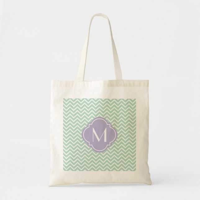 Bolsa Tote Grelha Zigzag Verde da Casa da Moeda com Monograma (Frente)