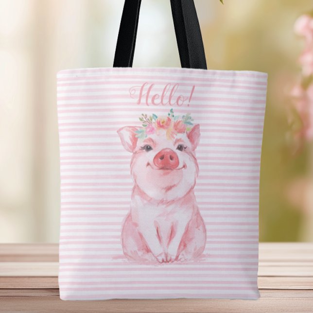 Bolsa Tote Grelhas rosa-rosa com Aquarela Adorável (Adorable Pig Tote Bag)