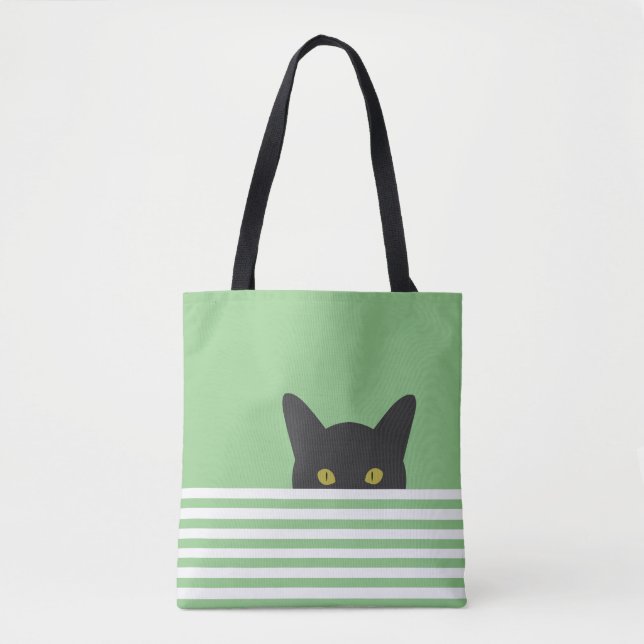 Bolsa Tote Greve Verde de Gato Preto Curioso (Frente)