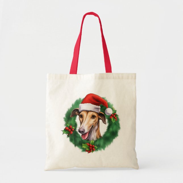 Bolsa Tote Greyhound Christmas Wreath (Frente)