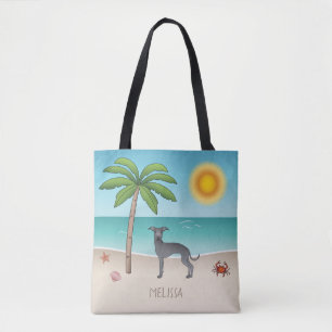 Bolsa Tote Greyhound Italiano Azul Na Praia Tropical De Verão