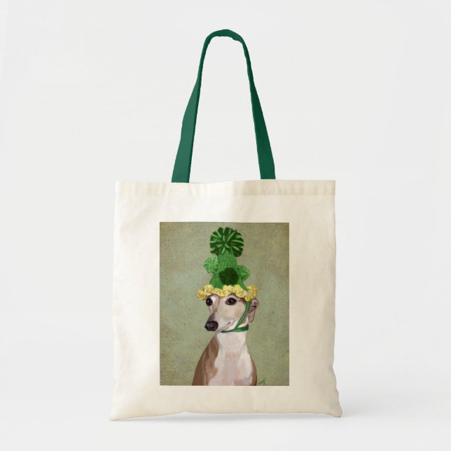Bolsa Tote Greyhound no Chapéu Verde (Frente)