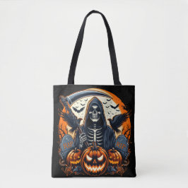 Bolsa Tote Grim Reaper Graveyard Spooky Pumpkins Halloween