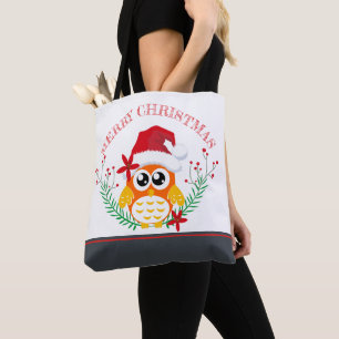 Bolsa Tote Grinalda bonito da coruja do Feliz Natal