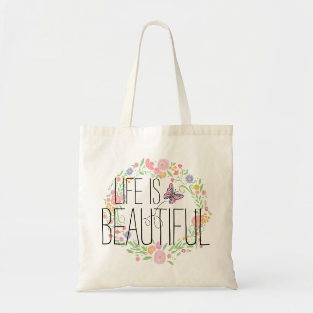 Bolsa Tote Grinalda da flor e musselina da borboleta BOHO (Frente)
