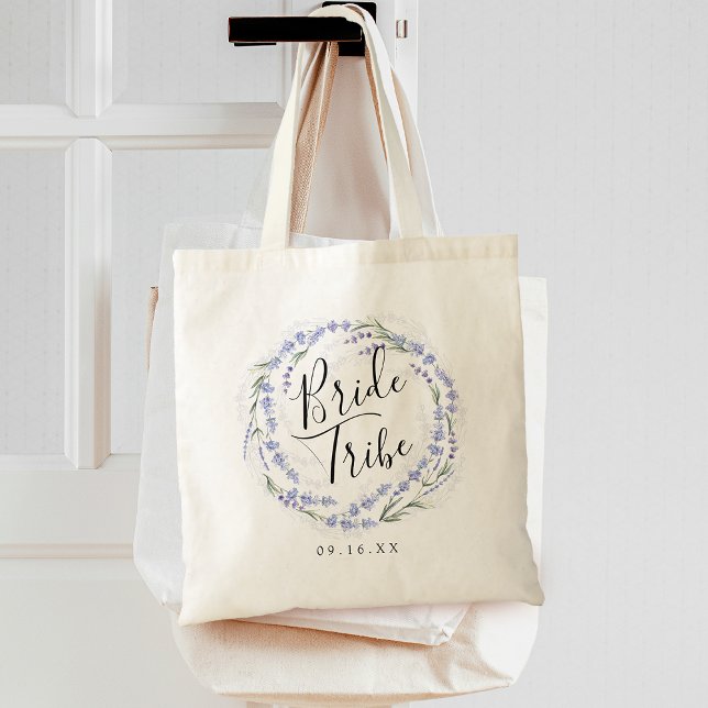 Bolsa Tote Grinalda de Aquarela Lavanda Elegante Noiva Tribo (Elegant Lavender Watercolor Wreath Bride Tribe Tote Bag)