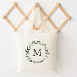 Bolsa Tote Grinalda de Folhas Verde Sálvia Monogramada 