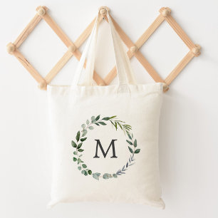 Bolsa Tote Grinalda de Folhas Verde Sálvia Monogramada