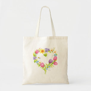 Bolsa Tote Grinalda do coração da aguarela das flores do