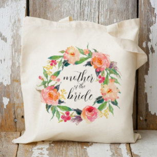 Bolsa Tote Grinalda Floral Aquarela Chic Mãe da Noiva