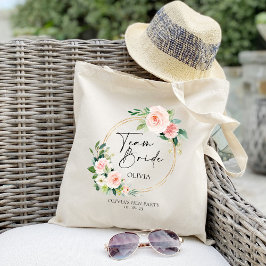 Bolsa Tote Grinalda Floral Blush Equipe Noiva Personalizada