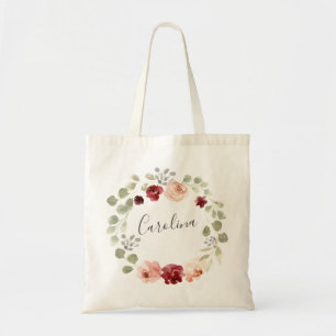 Bolsa Tote Grinalda floral Borgonha e eucalipto