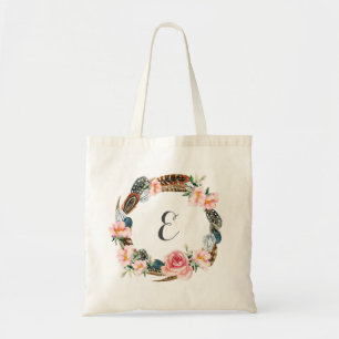 Bolsa Tote Grinalda floral da aguarela com monograma das
