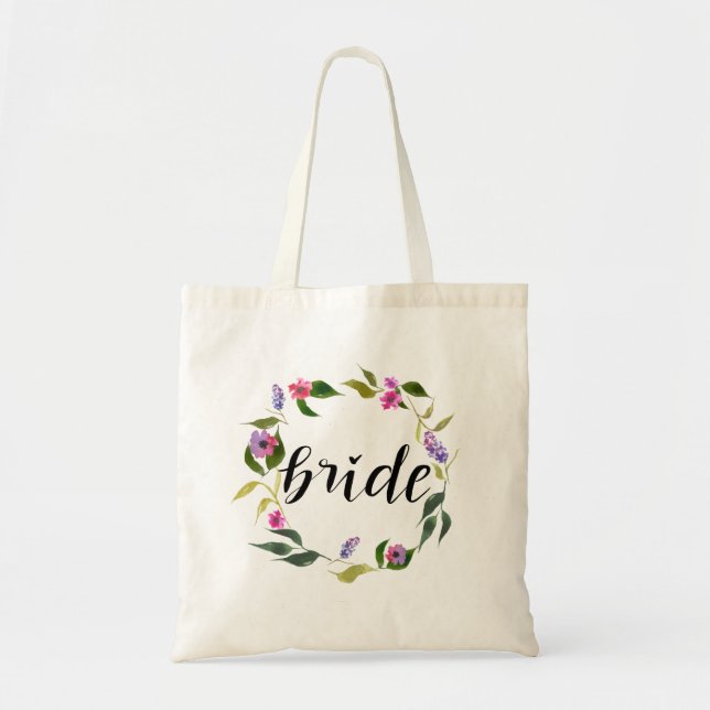 Bolsa Tote Grinalda floral da aguarela escrita à mão do (Frente)