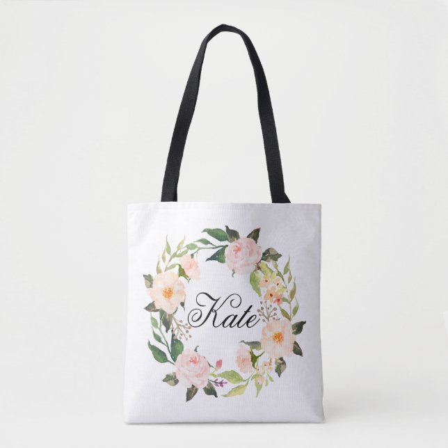 Bolsa Tote grinalda floral elegante personalizada (Frente)